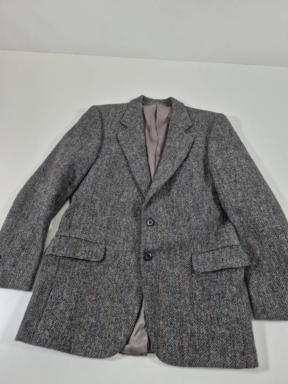 Harris Tweed Men's 38S Gray Wool Herringbone Sport Coat Blazer Scotland